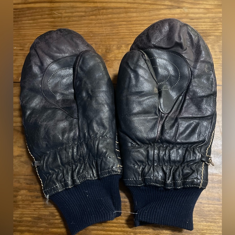 Vintage grandoe Men's Black Leather Mittens, Men’s M retro warm Winter comfort